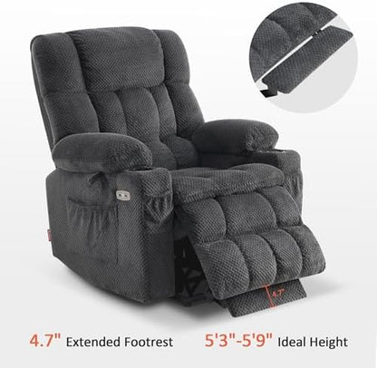 MCombo Dual Motor Power Lift Recliner Chair with Massage and Heat for Elderly People, Infinite Position, USB Ports, Cup Holders, Fabric 7890 (Medium, Dark Gray)