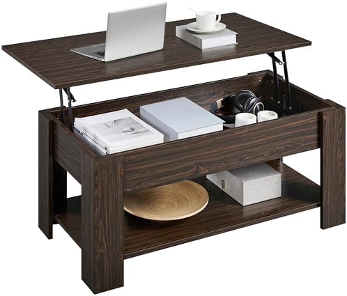 Yaheetech Wooden Coffee Table, Lift Top Coffee Table with Large Hidden Storage Shelf, Lift Tabletop Dining Tables for Living Room, Home Small Space, 38.6in, Black