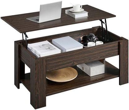 Yaheetech Wooden Coffee Table, Lift Top Coffee Table with Large Hidden Storage Shelf, Lift Tabletop Dining Tables for Living Room, Home Small Space, 38.6in, Black