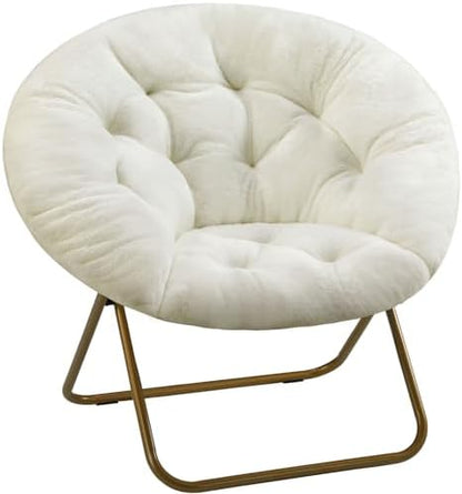 DUMOS Comfy Saucer Chair, Faux Fur Lounge Seasting XL Circle Chair for Bedroom, Dorm & Gaming, Foldable Fashion Accent Seat for Small Spaces, Folding Moon/Mushroom/Round Oversized Style,White — Snow-faux Fur / Round-36 Inches (2)