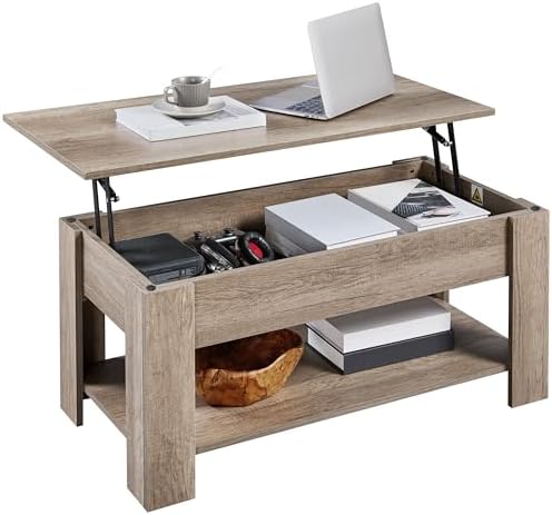 Yaheetech Wooden Coffee Table, Lift Top Coffee Table with Large Hidden Storage Shelf, Lift Tabletop Dining Tables for Living Room, Home Small Space, 38.6in, Black