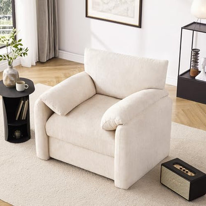 Howjoe Chenille Oversized Armchair, 38.6" Wide Accent Chairs for Living Room & Bedroom Modern Lounge Chair, Upholstered Mid-Century Reading Chair, Comfy Living Room Chair, Single Sofa Chair, Beige