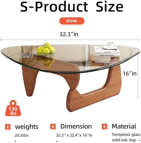 Modern Glass Coffee Table, Mid Century Small Coffee Table, Coffee Table for Living Room,Suitable for Bedroom Living Room Reception Office Tables (Walnut/Transparent, Small)
