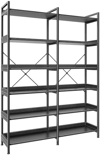 Huuger 5 Tier Bookshelf, Display Bookshelf with 10 Open Shelves and Raised Baffle, 47.2 Inch Straight Wide Bookcase with Metal Frame and Wooden Board, Adjustable Feet, Rustic Brown — 5 Tier / Black (2)