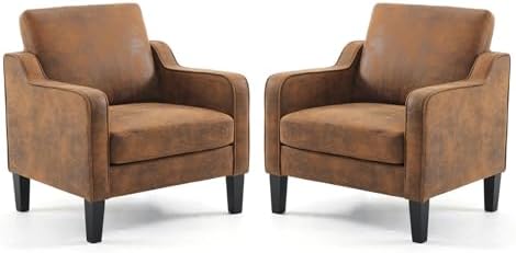 VINGLI Accent Chair for Living Room Chairs Light Brown Reading Chair for Bedroom Scooped Arm Chair Mid Century Modern Accent Chairs Upholstered Comfy Chair for Apartment, Waiting Room — 1 / Rustic Bronzing Cloth (2)