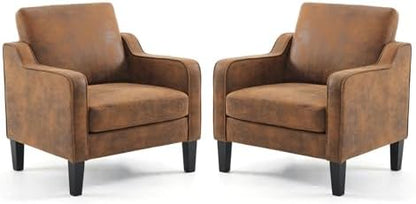 VINGLI Accent Chair for Living Room Chairs Light Brown Reading Chair for Bedroom Scooped Arm Chair Mid Century Modern Accent Chairs Upholstered Comfy Chair for Apartment, Waiting Room — 1 / Rustic Bronzing Cloth (2)