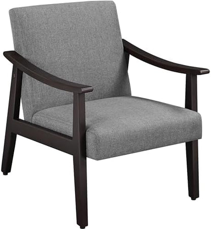 Yaheetech Corduroy Accent Chair, Mid-Century Modern Armchair with Solid Wood Legs, Reading Leisure Chair with High Back for Living Room Bedroom Waiting Room Dark Green — Grey / Linen (2)