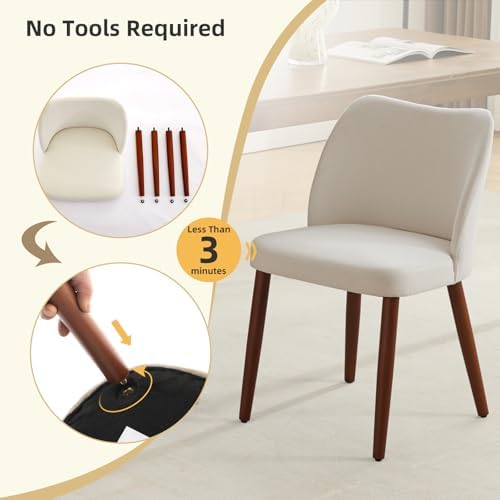 GarveeHome Wooden Dining Chair Set of 4 Upholstered Fabric Dining Chair | Modern Kitchen Chairs with Curved Backrest Leveling Feet for Dining Room, Living Room, , No tool assembly, No Wobble, White