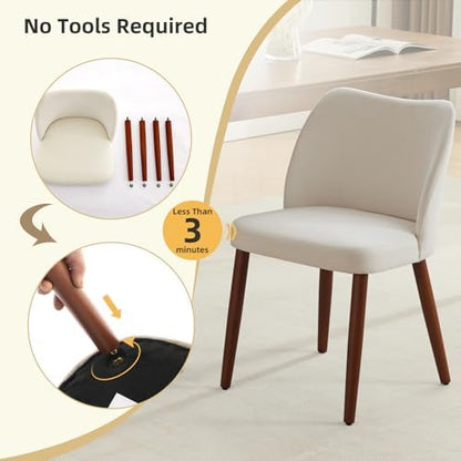 GarveeHome Wooden Dining Chair Set of 4 Upholstered Fabric Dining Chair | Modern Kitchen Chairs with Curved Backrest Leveling Feet for Dining Room, Living Room, , No tool assembly, No Wobble, White