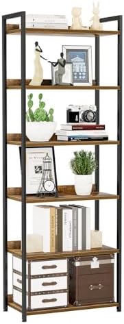 NUMENN Bookshelf, 5 Tier Bookshelves, Home Office Bookcase Shelf Storage Organizer, Free Standing Storage Shelving Unit for Bedroom, Living Room and Home Office, Vintage — 5 Tier(Wide) / Vintage (8)