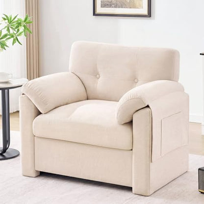 Howjoe Chenille Oversized Armchair, 38.6" Wide Accent Chairs for Living Room & Bedroom Modern Lounge Chair, Upholstered Mid-Century Reading Chair, Comfy Living Room Chair, Single Sofa Chair, Beige