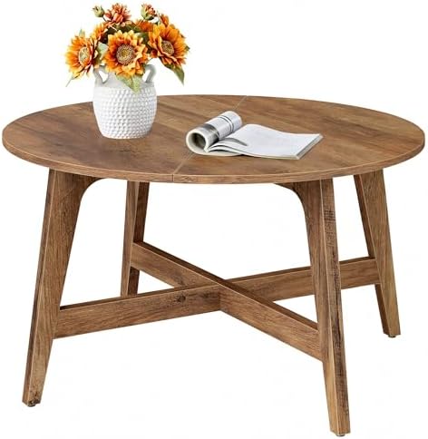 VASAGLE MAEZO Collection - Round Coffee Table, 31.5-Inch Center Table, Tapered Legs, Curved Transitions, Easy to Assemble, for Living Room, Honey Brown ULCT251KB01S