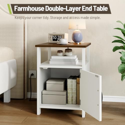 3 Pieces Farmhouse Coffee Table and End Table Sets with AC | 2 Side Tables with USB Ports for Living Room, Office, Apartment, White and Walnut