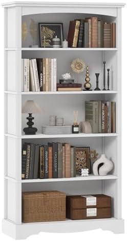TVU 5-Tier Wooden Bookshelf, 31.5" W x 65" H ×9.9" D Bookshelf with Storage, Floor Standing Modern Style Display Bookcase for Living Room, Office, Study Room, Entryway, Brown