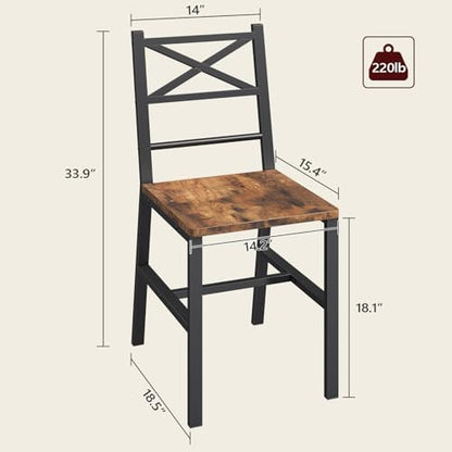 MAHANCRIS Dining Chair Set of 2, Rustic Wooden Kitchen Chairs with Backrest, Farmhouse Dining Chairs for Kitchen, Industrial Style Chair with Metal Frame, Easy Assembly, Rustic Brown TBHR1001