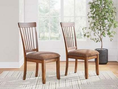 Signature Design by Ashley Berringer | Spindle Back 18" Dining Chairs (Set of 2) – Rustic Light Brown with Upholstered Cushioned Seat
