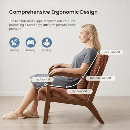 DUMOS Mid Century Modern Accent Chair, Upholstered Armchair with Lumbar Pillow and Solid Wood Frame, Comfy Reading Chair for Small Living Room, Bedroom, Guest Room, Navy Blue