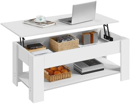Yaheetech Wooden Coffee Table, Lift Top Coffee Table with Large Hidden Storage Shelf, Lift Tabletop Dining Tables for Living Room, Home Small Space, 38.6in, Black — White / 38.6 inches (2)