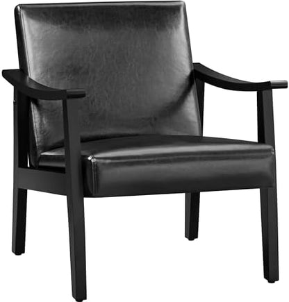 Yaheetech Corduroy Accent Chair, Mid-Century Modern Armchair with Solid Wood Legs, Reading Leisure Chair with High Back for Living Room Bedroom Waiting Room Dark Green