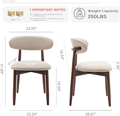 COLAMY Wooden Dining Chairs Set of 4, Modern Fabric Upholstered Kitchen Side Chairs, Farmhouse Dining Room Chair with Foot Pegs, Beige