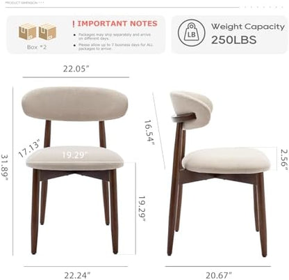 COLAMY Wooden Dining Chairs Set of 4, Modern Fabric Upholstered Kitchen Side Chairs, Farmhouse Dining Room Chair with Foot Pegs, Beige