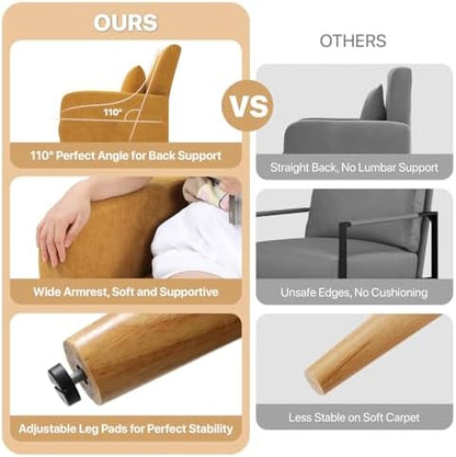 Magshion Accent Chair for Living Room, Comfy Mid-Century Reading Chair for Bedroom, Upholstered Linen Fabric Armchair Single Sofa with Back Pillow & Wood Legs, 300 lbs Capacity, Yellow