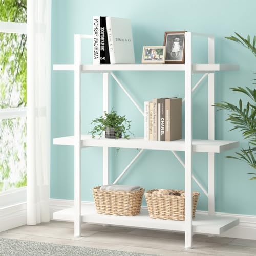 HSH White Bookshelf, 6 Tier Tall Bookcases for Bedroom Living Room Office | Industrial Modern Vertical Metal and Wood Bookcases, Farmhouse 6 Shelf Open Large Storage Book Shelves Display Book Shelf