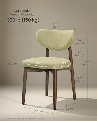 VASAGLE Wooden Dining Chairs Set of 2, Upholstered Kitchen Chairs with Solid Wood Legs, Ergonomic Curved Backrest, Built-in Handle, Mid Century Modern, for Kitchen Dining Vanity, Sage Green