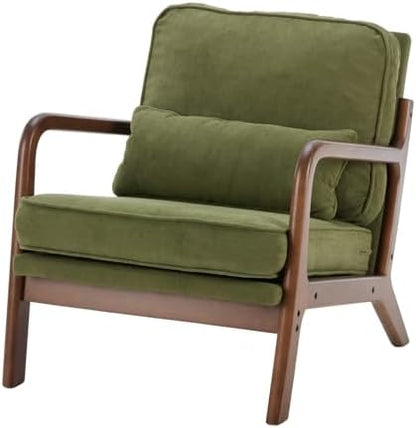 DUMOS Mid Century Modern Accent Chair, Armchair with Lumbar Pillow and Waist Cushion, Solid Wood Frame Lounge Chair for Living Room, Bedroom, Reading Nook, Small Apartment Corner, Ivory White