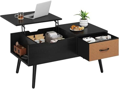 Yaheetech Lift Top Coffee Table for Living Room, Wooden Small Center Tables with Large Storage Shelf Drawer and Hidden Compartment Modern, Black — Black (10)