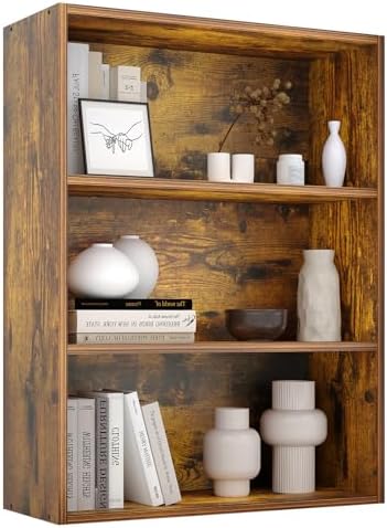 Sweetcrispy 5 Shelf Bookcase Open Display Bookshelf Storage Organizer | 53 Inches Tall Book Shelf Floor Standing Corner Unit, Living Room, Home Office, Kitchen, Bedroom, Rustic Brown Wood