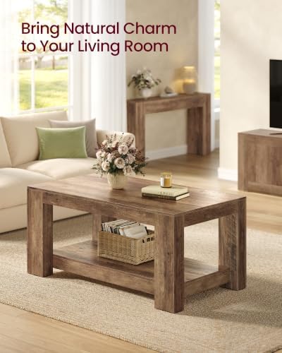 VASAGLE Coffee Table, 2-Tier Center Table with Rustic Charm and Clean Lines, Farmhouse Style, for Living Room, 21.7 x 39.4 x 17.7 in, Honey Brown, Koni Collection ULCT270K101
