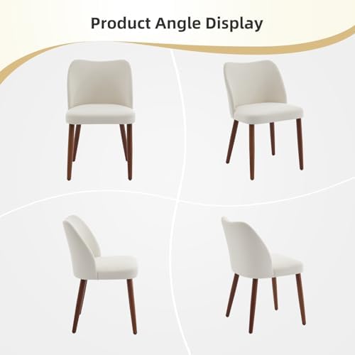 GarveeHome Wooden Dining Chair Set of 4 Upholstered Fabric Dining Chair | Modern Kitchen Chairs with Curved Backrest Leveling Feet for Dining Room, Living Room, , No tool assembly, No Wobble, White
