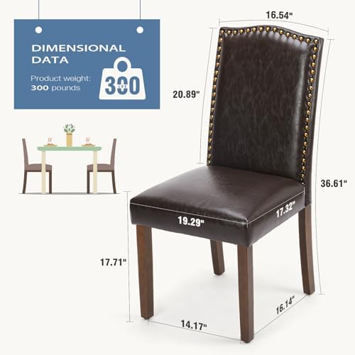 DUMOS Dining Chairs Set of 4, Modern PU Leather Kitchen Table Chairs | Wooden Legs, Padded Seat, Armless, Dining Room, Living Room, Restaurant, Brown