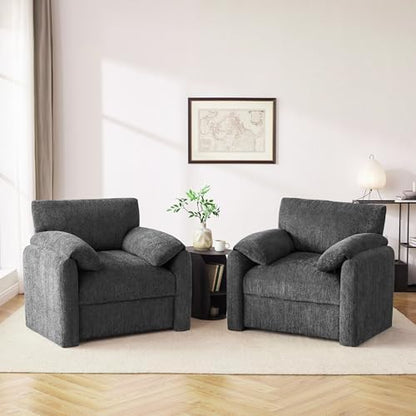 Howjoe Chenille Oversized Armchair, 38.6" Wide Accent Chairs for Living Room & Bedroom Modern Lounge Chair, Upholstered Mid-Century Reading Chair, Comfy Living Room Chair, Single Sofa Chair, Beige — Darkgray / 1 Pack (2)