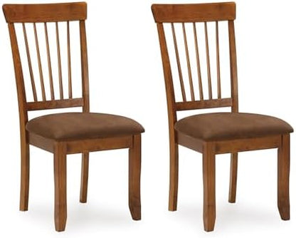 Signature Design by Ashley Berringer | Spindle Back 18" Dining Chairs (Set of 2) – Rustic Light Brown with Upholstered Cushioned Seat — Light Brown (14)