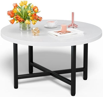 FAMIDGE Coffee Table, 23.6" Coffee Tables for Living Room, Round Coffee Table with Metal Frame, Floor Table for Sitting on The Floor, Home, Office, Black — Style4 White & Black(23.6dx17.7h) / 1 Tier (2)