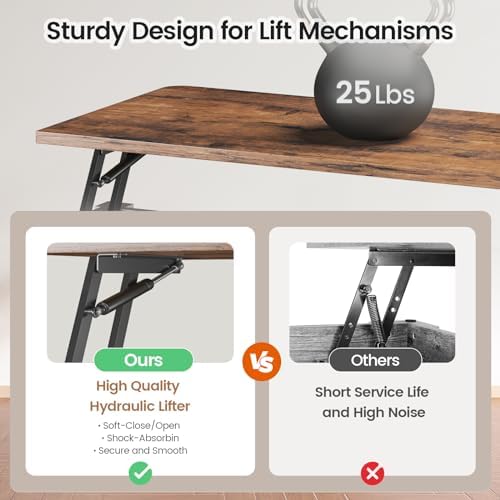 SEDETA 31.5" Lift Top Coffee Table with Storage, Square Coffee Tables for Living Room, Farmhouse Coffee Table with Large Hidden Storage Compartment and Adjustable Shelves, Black