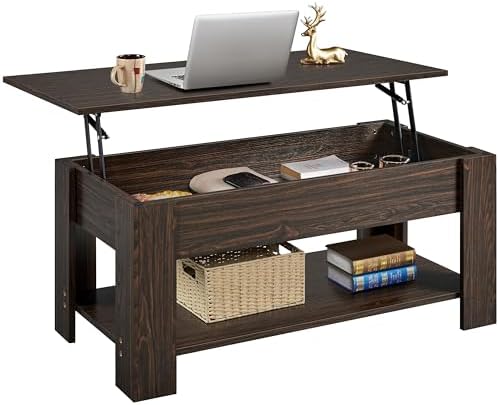 Yaheetech Wooden Coffee Table, Lift Top Coffee Table with Large Hidden Storage Shelf, Lift Tabletop Dining Tables for Living Room, Home Small Space, 38.6in, Black