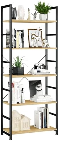 NUMENN 5 Tier Bookshelf, Tall Bookcase Shelf Storage Organizer, Modern Book Shelf for Bedroom, Living Room and Home Office, Vintage