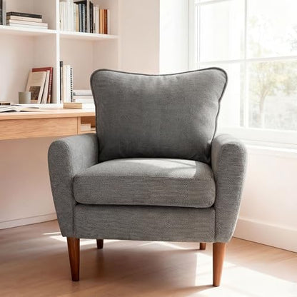 OLIXIS Comfy Accent Chair for Living Room Bedroom and Waiting Room, Upholstered Mid-Century Reading Chair with Pillow and Solid Wood Legs, Wide Singe Modern Lounge Sofa, Gray — Deep Gray / 1 (8)