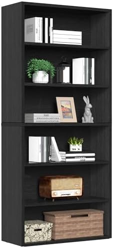 Sweetcrispy 5 Shelf Bookcase Open Display Bookshelf Storage Organizer | 53 Inches Tall Book Shelf Floor Standing Corner Unit, Living Room, Home Office, Kitchen, Bedroom, Rustic Brown Wood — Black / 3 Shelf (2)