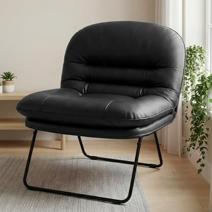 DUMOS Comfy Saucer Chair, Faux Fur Lounge Seasting XL Circle Chair for Bedroom, Dorm & Gaming, Foldable Fashion Accent Seat for Small Spaces, Folding Moon/Mushroom/Round Oversized Style,White