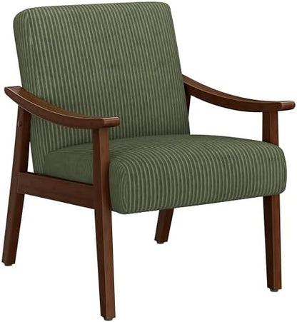 Yaheetech Corduroy Accent Chair, Mid-Century Modern Armchair with Solid Wood Legs, Reading Leisure Chair with High Back for Living Room Bedroom Waiting Room Dark Green — Dark Green / Corduroy Fabric (10)