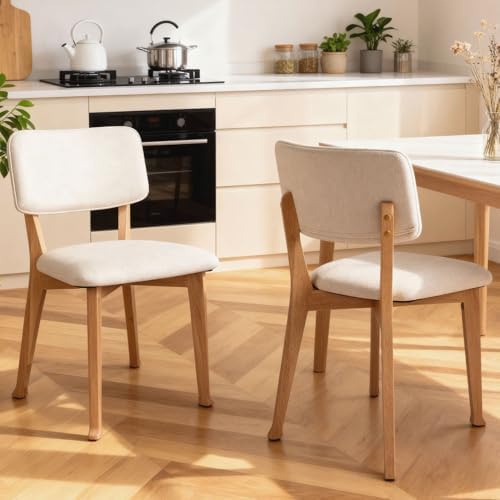 Wooden Dining Chairs Set of 2, Mid Century Modern Kitchen Chairs with Fabric Upholstered and Curved Backrest for Dining Room, Restaurant/Cafe, Walnut