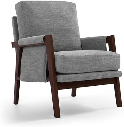 RNKSFX Cream Accent Chair for Bedroom & Living Room, Mid Century Modern Accent Arm Chair, Upholstered Anthropologie Accent Chair with Solid Wood Frame, Fabric — 1 / Grey (2)