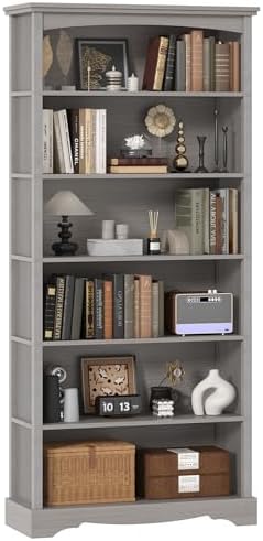 TVU 5-Tier Wooden Bookshelf, 31.5" W x 65" H ×9.9" D Bookshelf with Storage, Floor Standing Modern Style Display Bookcase for Living Room, Office, Study Room, Entryway, Brown