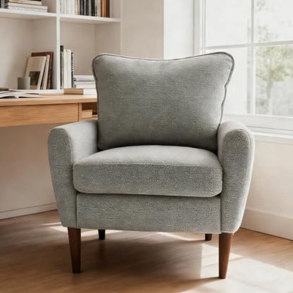 OLIXIS Comfy Accent Chair for Living Room Bedroom and Waiting Room, Upholstered Mid-Century Reading Chair with Pillow and Solid Wood Legs, Wide Singe Modern Lounge Sofa, Gray — Charcoal / 2 (2)