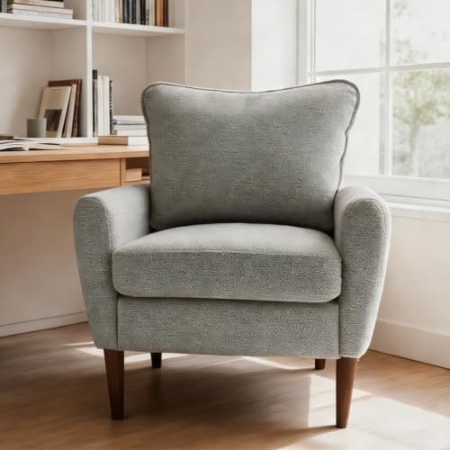 OLIXIS Comfy Accent Chair for Living Room Bedroom and Waiting Room, Upholstered Mid-Century Reading Chair with Pillow and Solid Wood Legs, Wide Singe Modern Lounge Sofa Beige, 2 Pack — Charcoal / 2 (2)