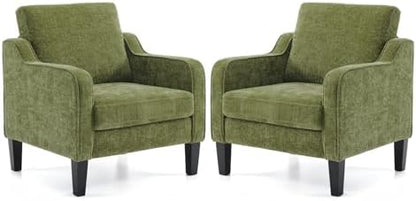VINGLI Accent Chair for Living Room Chairs Light Brown Reading Chair for Bedroom Scooped Arm Chair Mid Century Modern Accent Chairs Upholstered Comfy Chair for Apartment, Waiting Room — 1 / Olive Green Chenille (2)